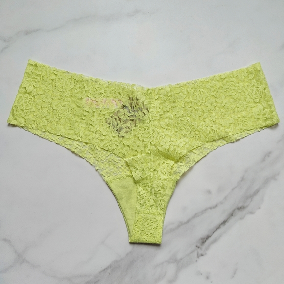 NWT PINK VICTORIA'S SECRET NO-SHOW SOFT LACE THONG PANTY IN GREEN SPRING SIZE XL - Picture 3 of 6